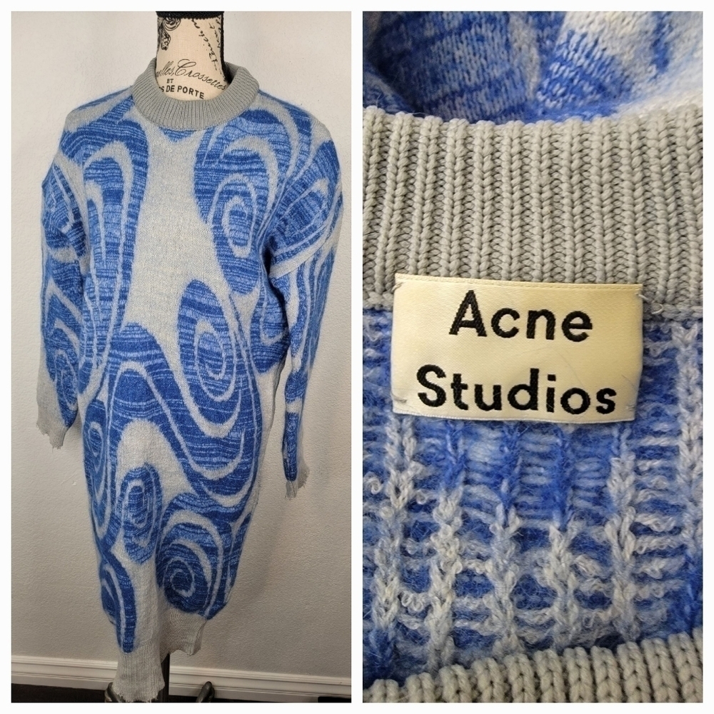 Acne Studios Midi Dress 2XS Gia PS Merino Wool Blue Gray AW14